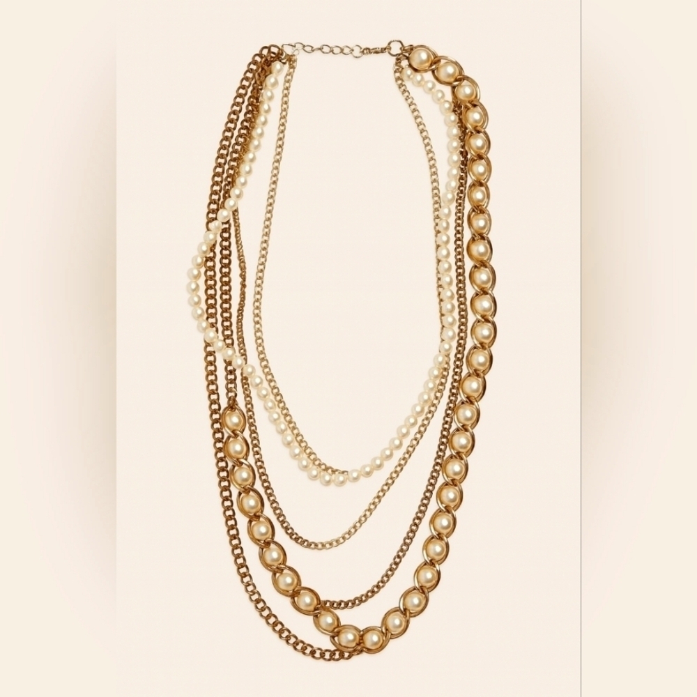 The Limited Faux Pearl & Chain Necklace NWOT